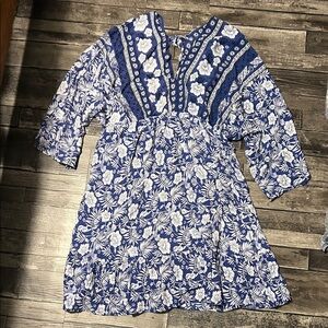 JODIFL Blue and White Floral Casual Dress